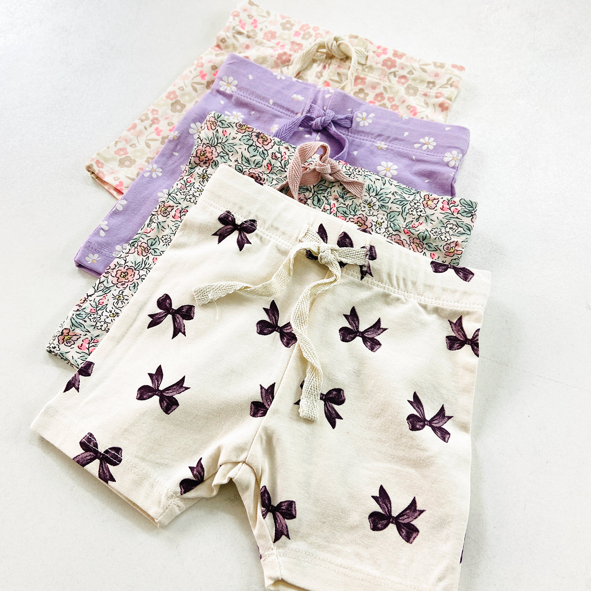 Baby Girls Soft Stretch Cotton Print Bike Shorts With Drawstring