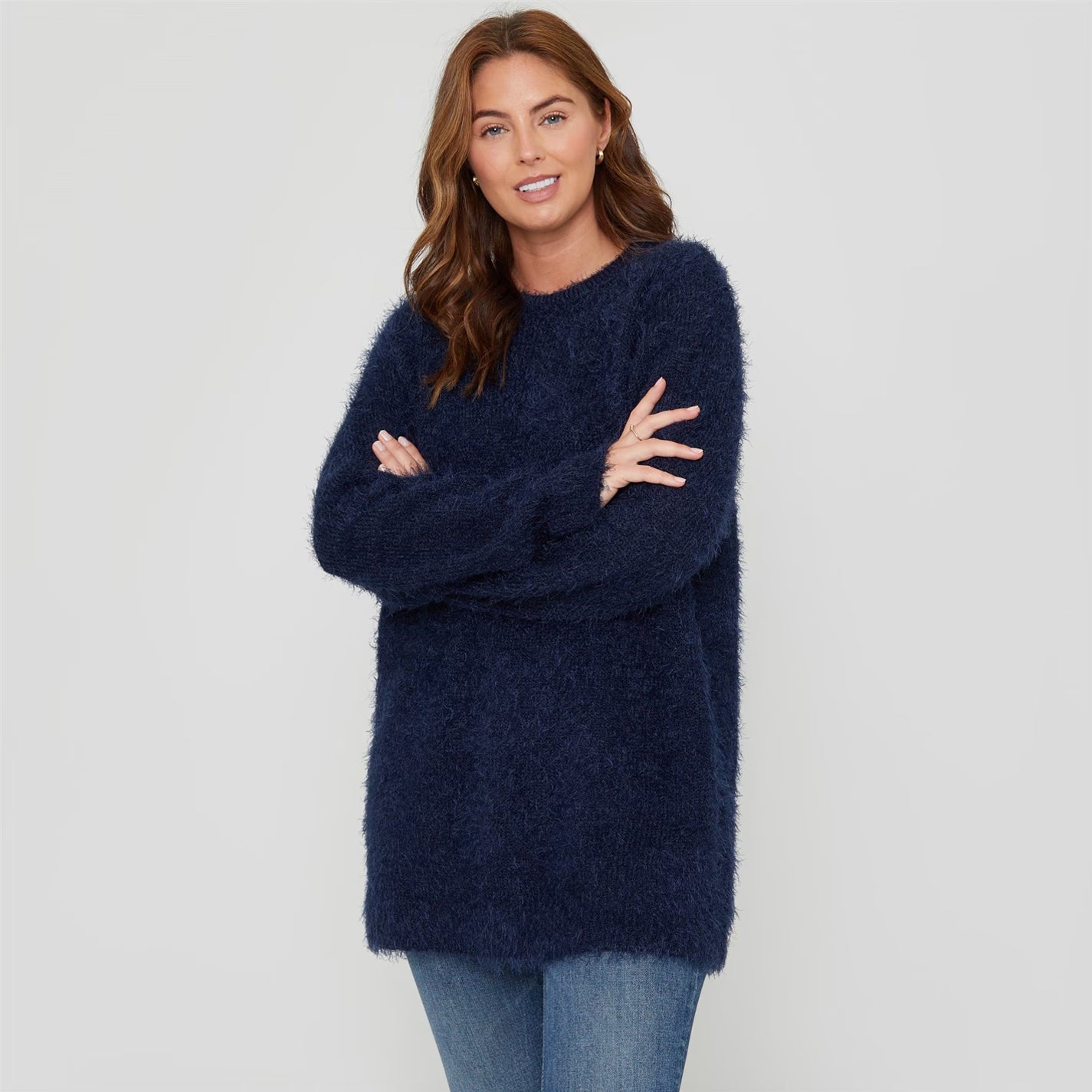 Womens Long Sleeve Round Neck Fluffy Jumper