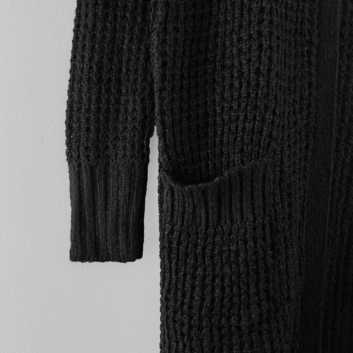 Womens Waffle Knitted Hooded Open-Front Cardigan with Pockets