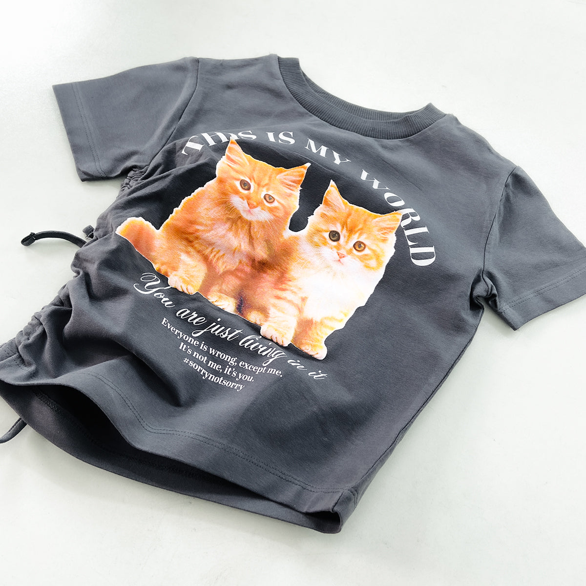 Girls Soft Cotton Cute Cat Graphic Print Crop Top