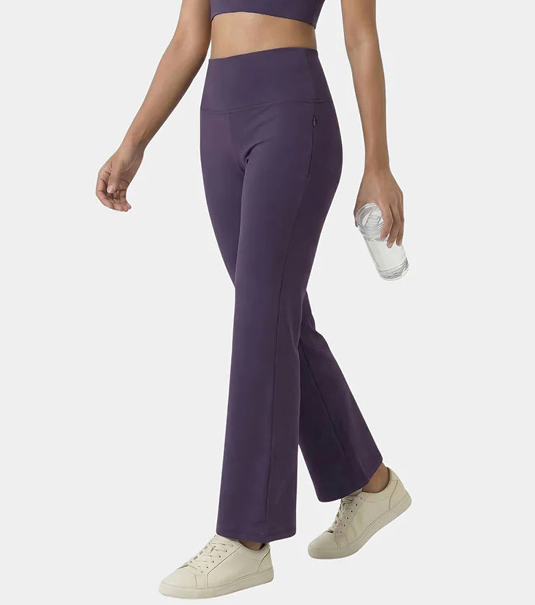 Womens High Rise Dry Fit Flare Yoga Leggings With Pockets