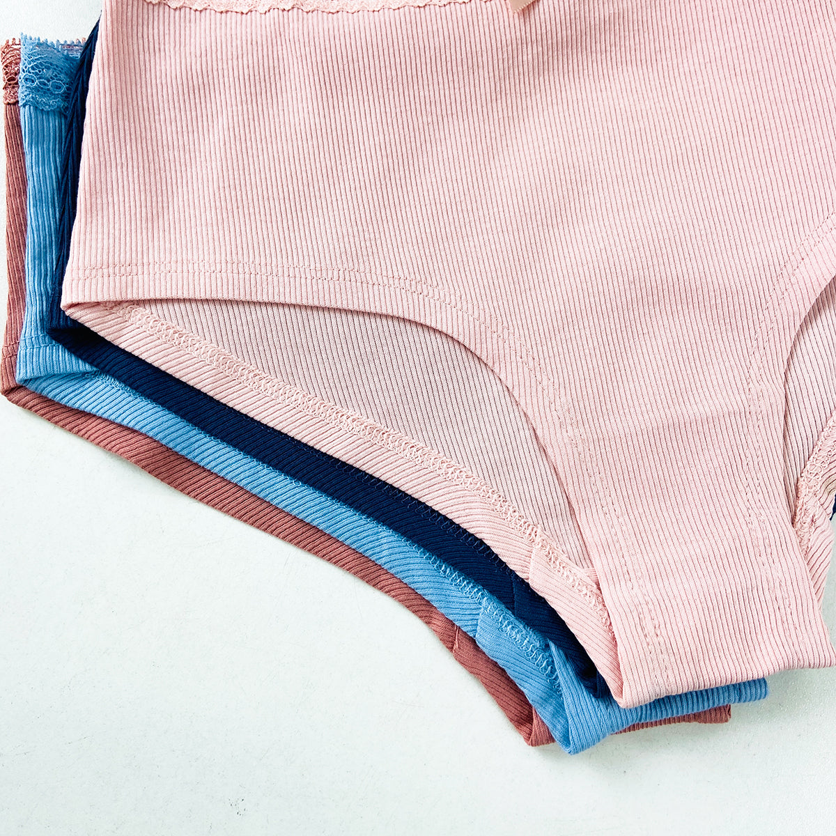 Pack of 4 Womens Ribbed Cotton Lace Waist Hipster Panty