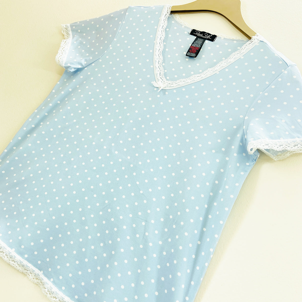 Womens Polka Dot Soft Stretch Lace Trim Sleepwear 3/4 Pajama Set