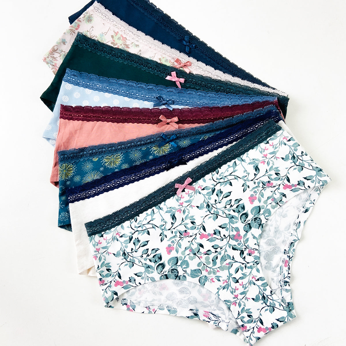 Pack of 5 Womens Cotton Hipster Printed & Solid Lace Panty