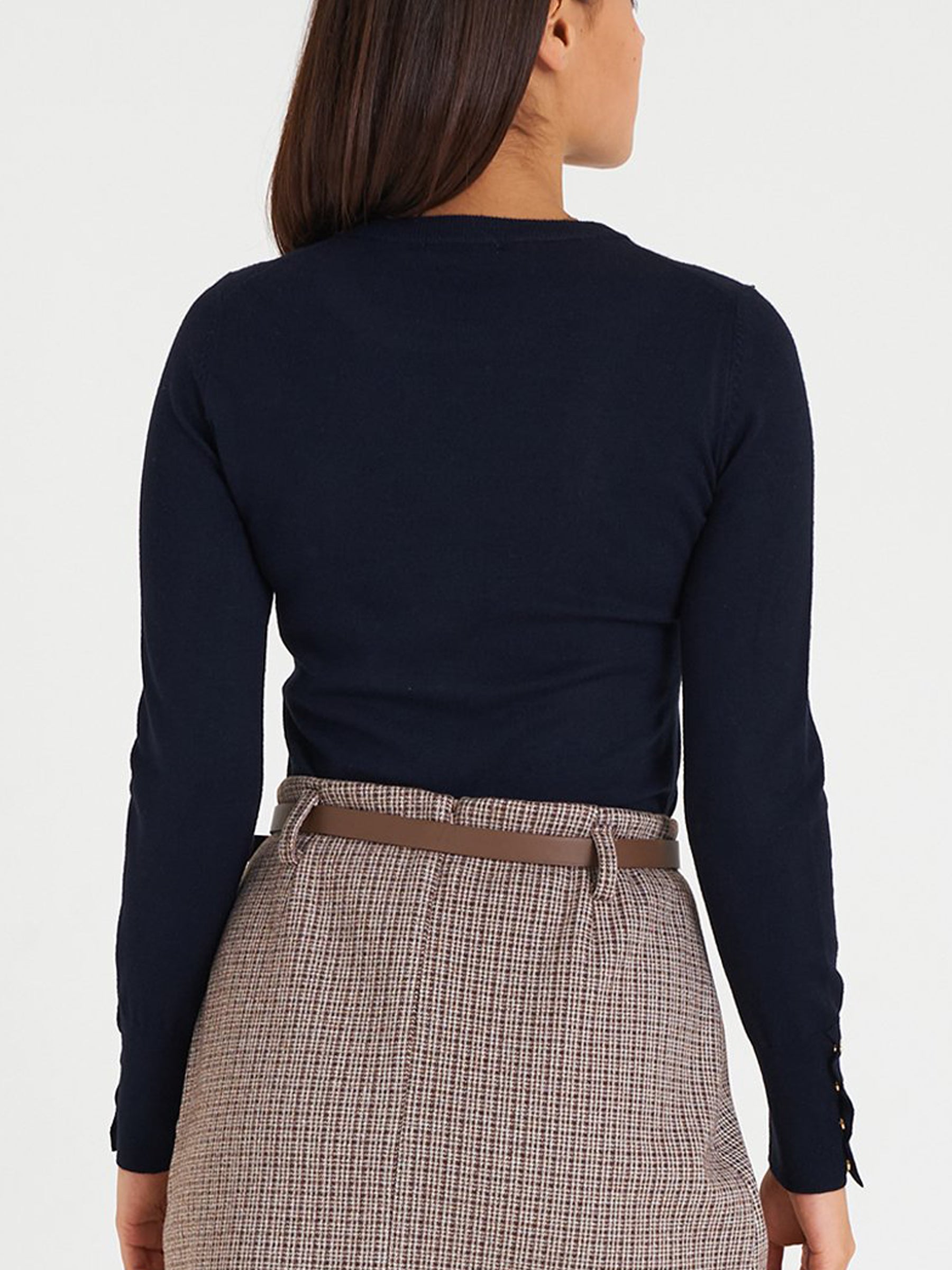 Womens Regular Fit Plain Knit Long Sleeve Sweater