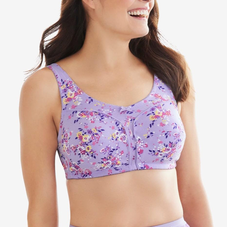 Womens Plus Size Printed Wireless Front Close Adjustable Straps Bra