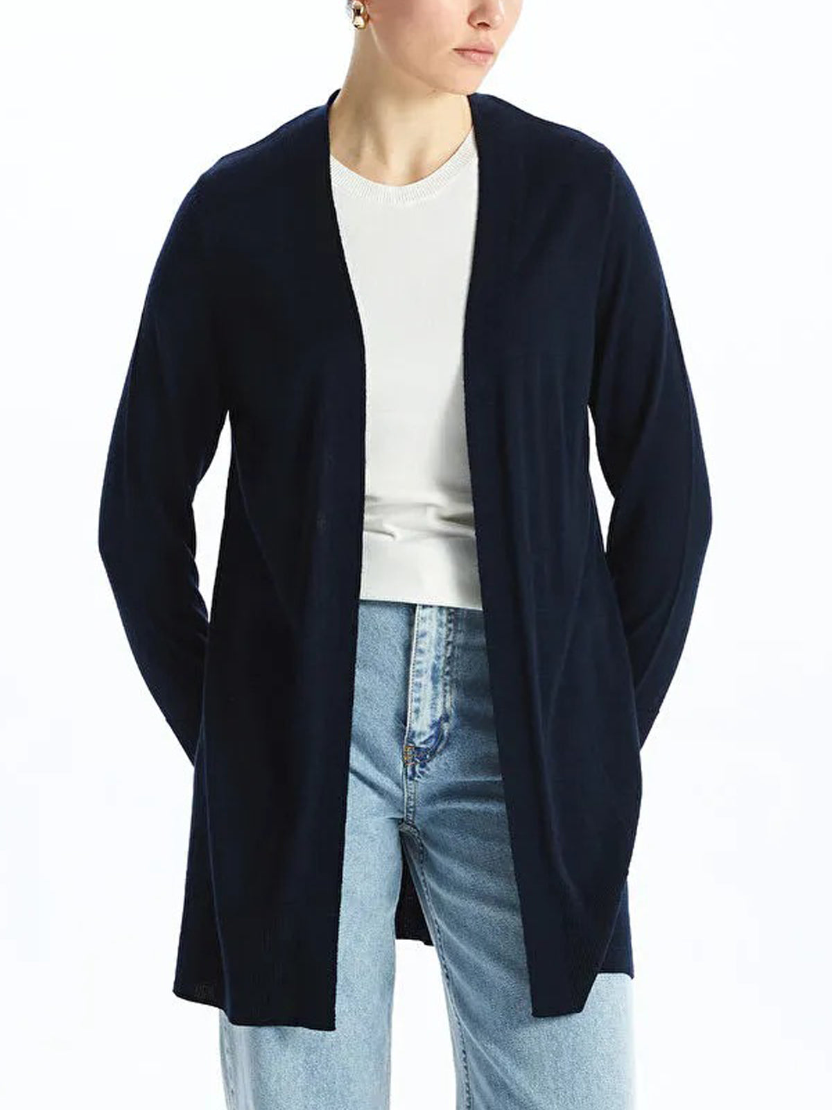 Womens Shawl Collar Tricot Midi Length Cardigan