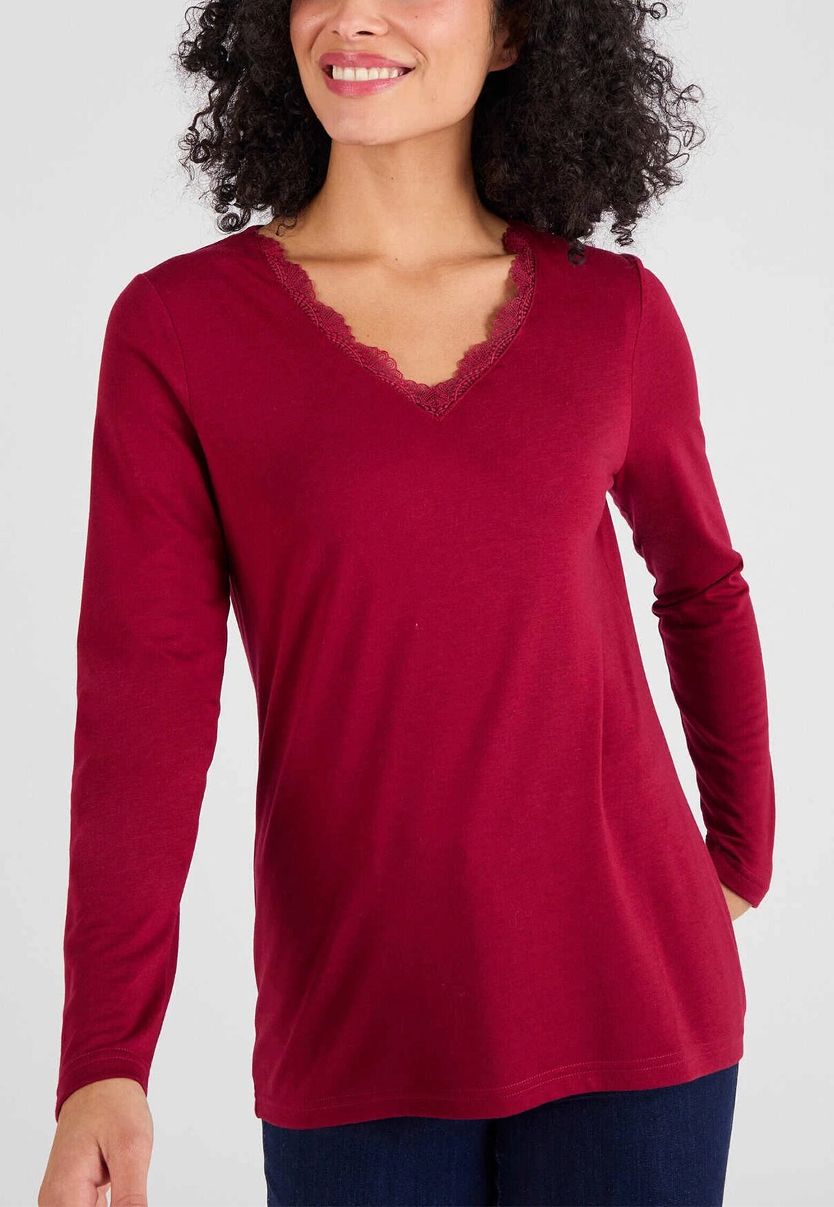 Women’s Thermal Long Sleeve Lace Trim V-Neck T-Shirt