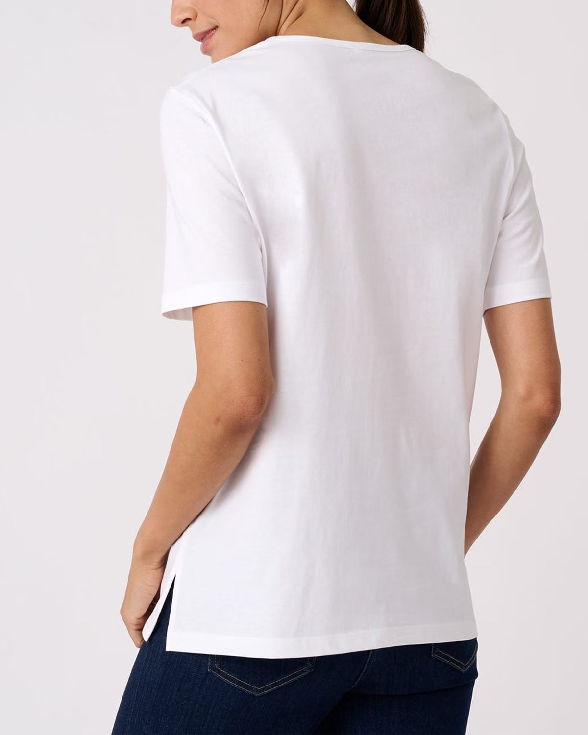 Womens Side Slit Scoop Neck Cotton T-Shirt