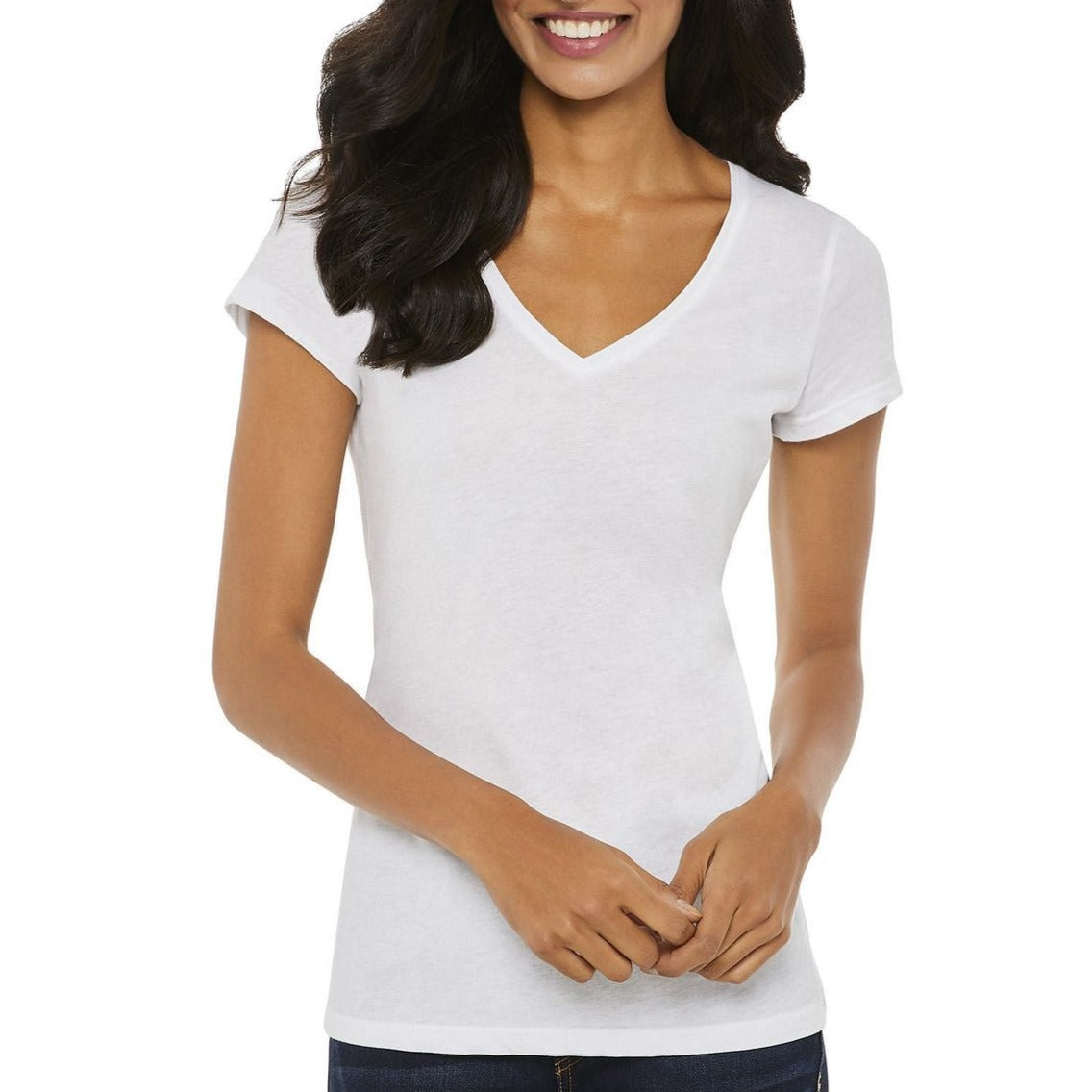 Womens Short Sleeve V-Neck Cotton T-Shirt