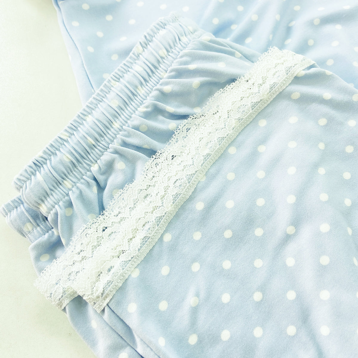 Womens Polka Dot Soft Stretch Lace Trim Sleepwear 3/4 Pajama Set