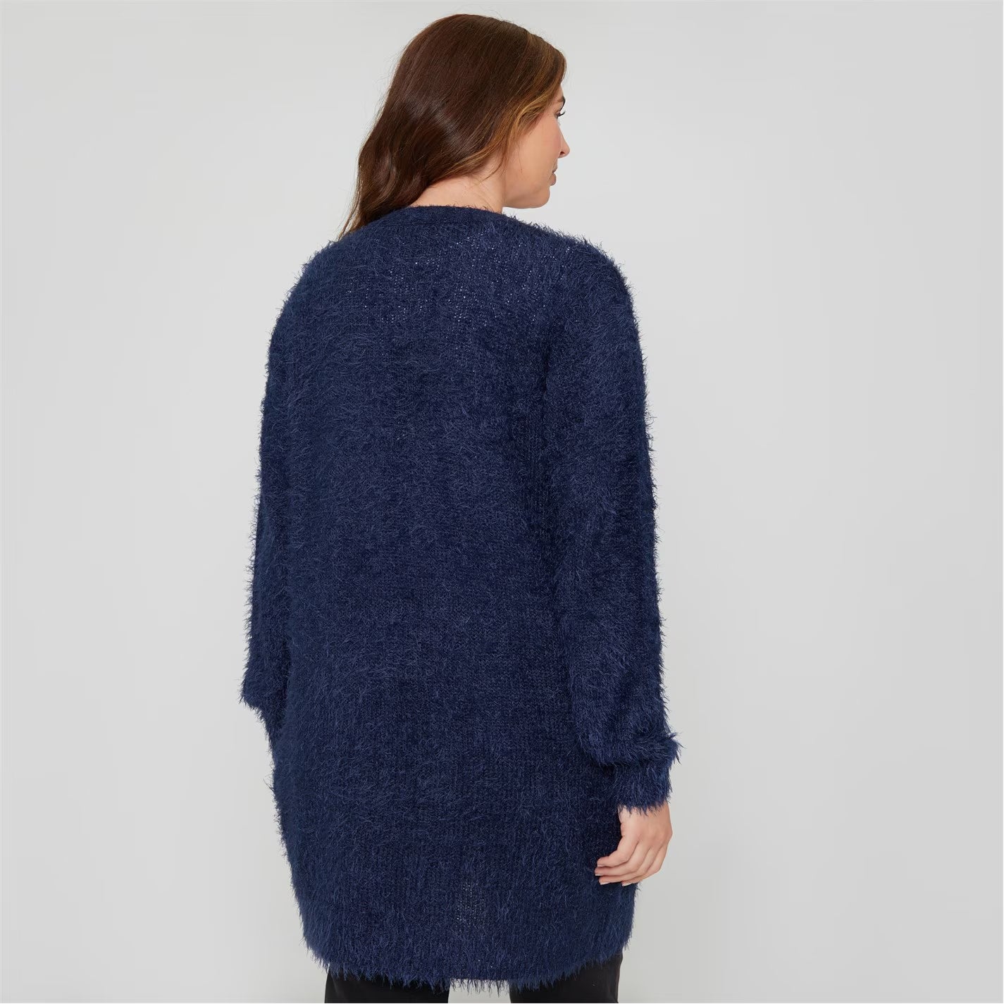 Womens Long Sleeve Round Neck Fluffy Cardigan