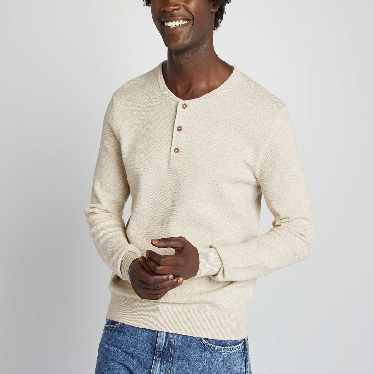 Men’s Premium Textured Knit Henley Round Neck Sweater