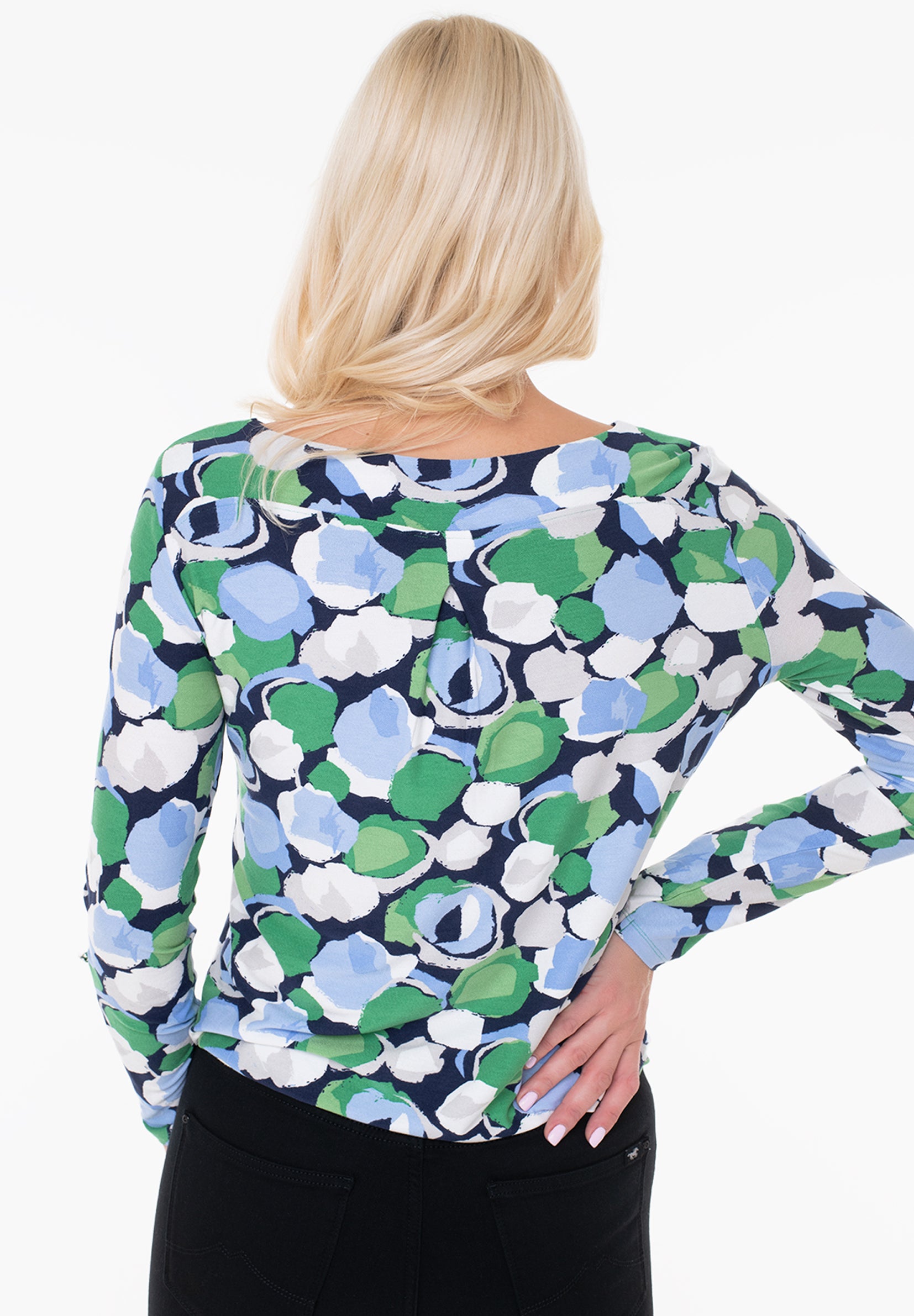 Womens Boat Neck Long Sleeve Printed Top