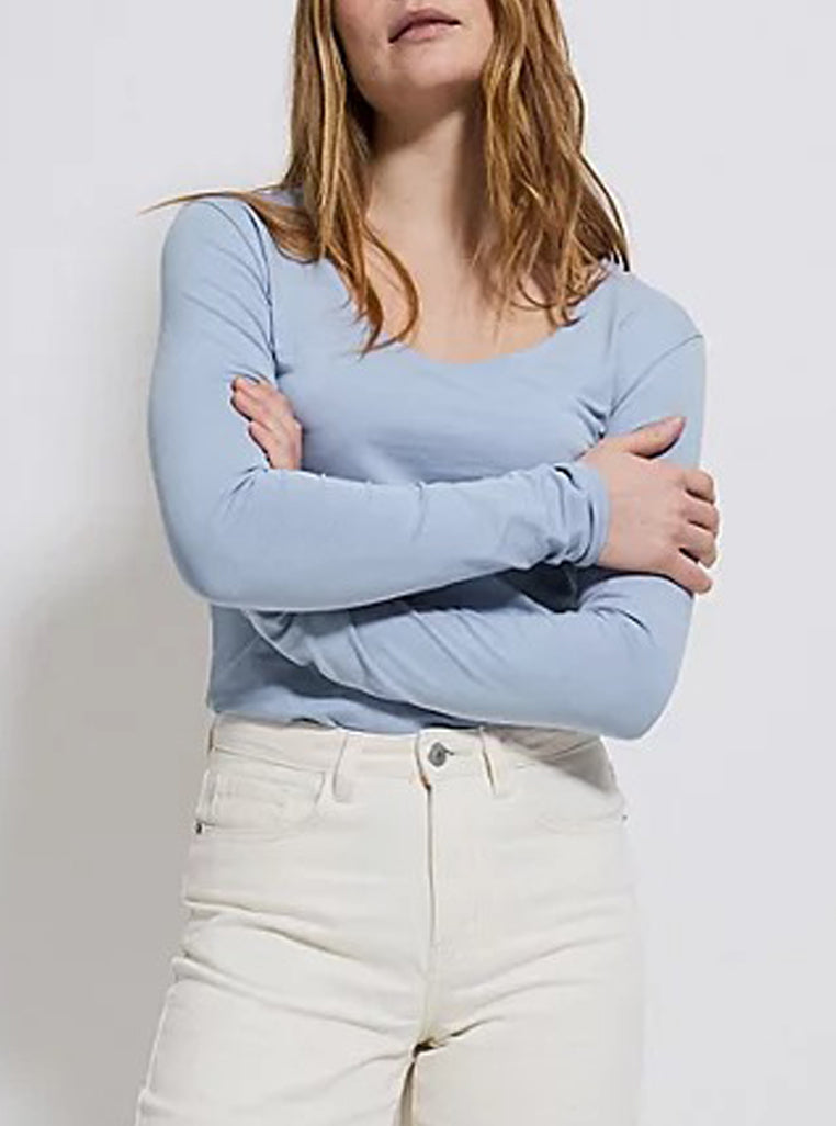 Womens Scoop Neck Long Sleeve Cotton Jersey T-Shirt