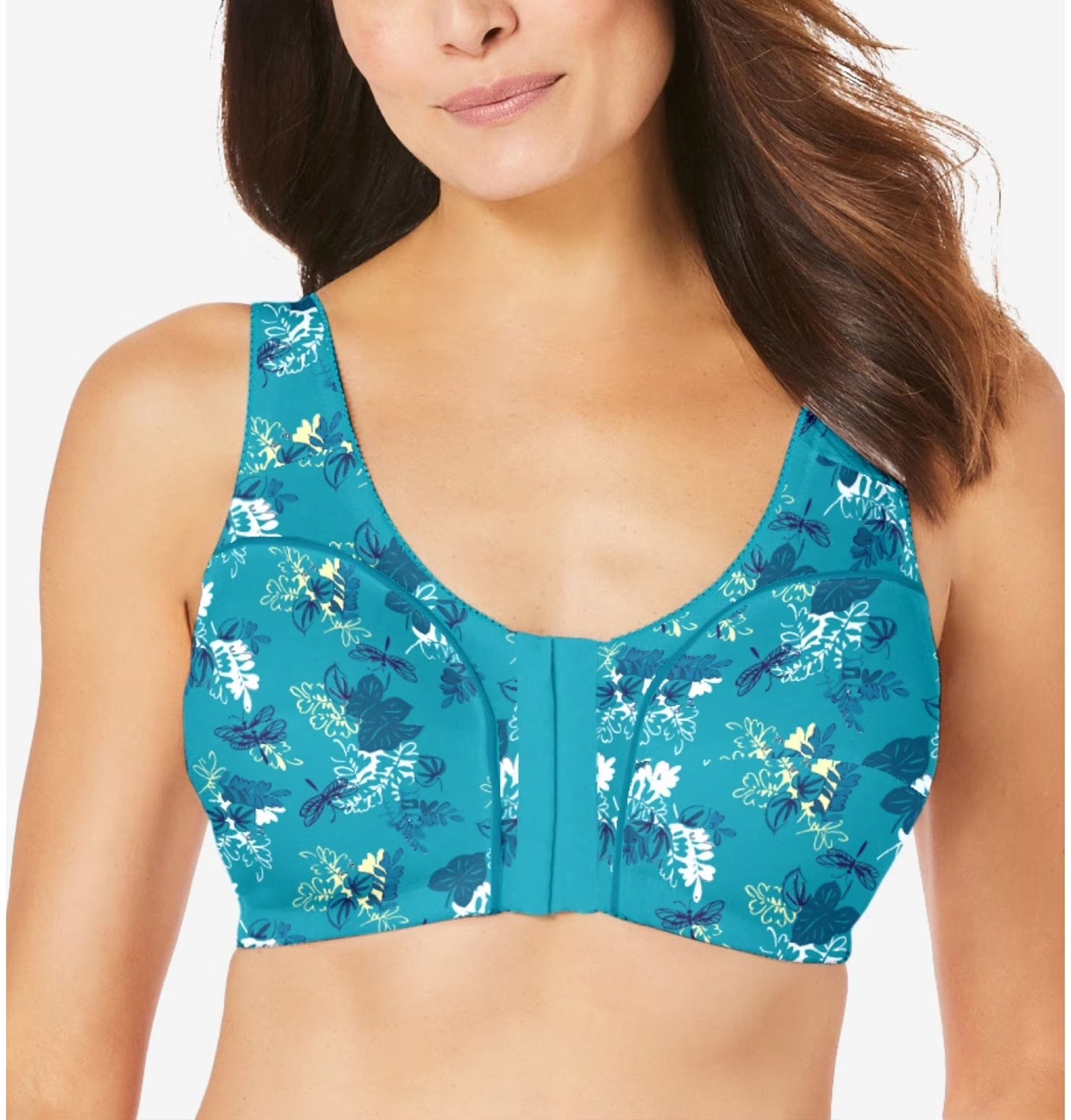 Womens Plus Size Printed Wireless Front Close Adjustable Straps Bra