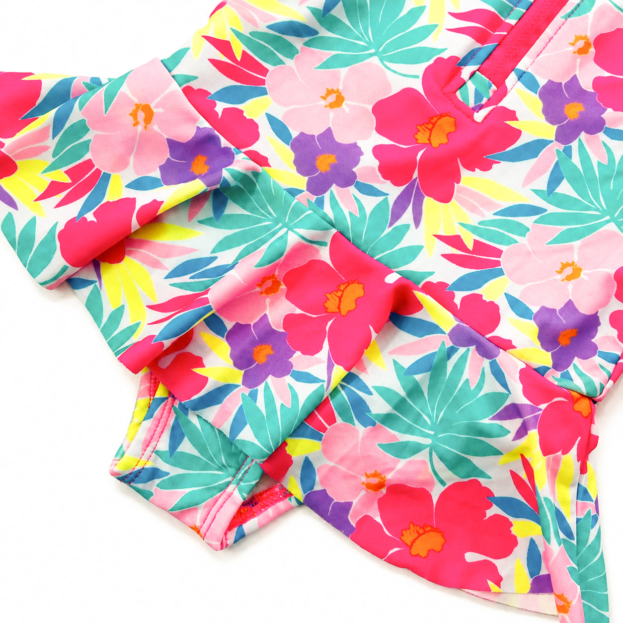 Girls Floral Print Long Sleeve Swim Onesie Bodysuit