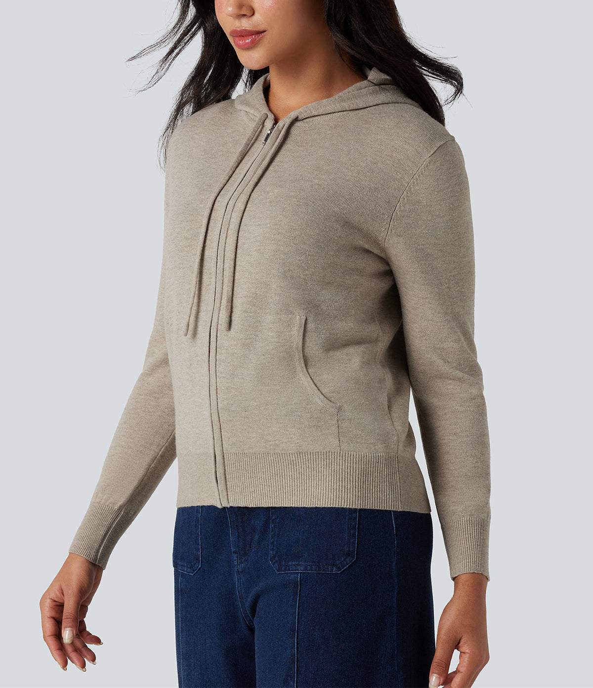 Womens Soft Knit Zip-Up Full Sleeve Sweater Hoodie with Pockets