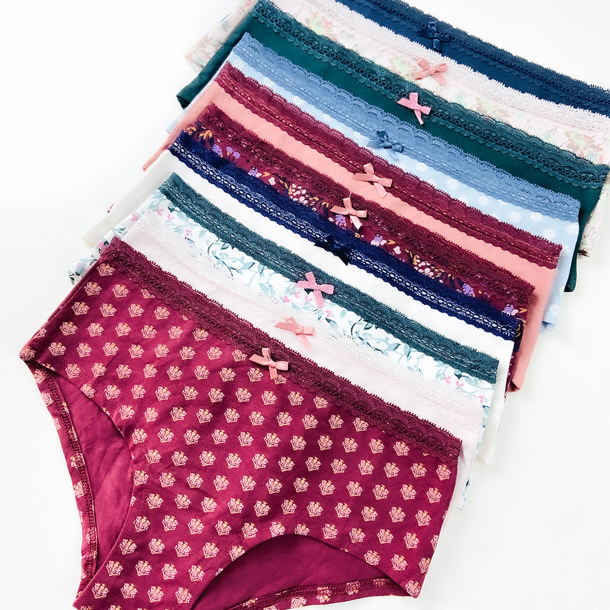 Pack of 5 Womens Cotton Hipster Printed & Solid Lace Panty