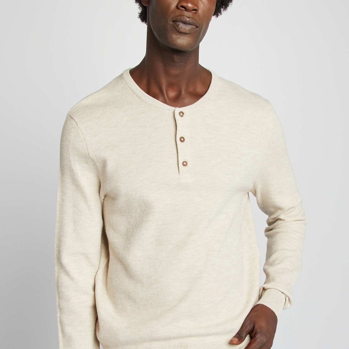 Men’s Premium Textured Knit Henley Round Neck Sweater
