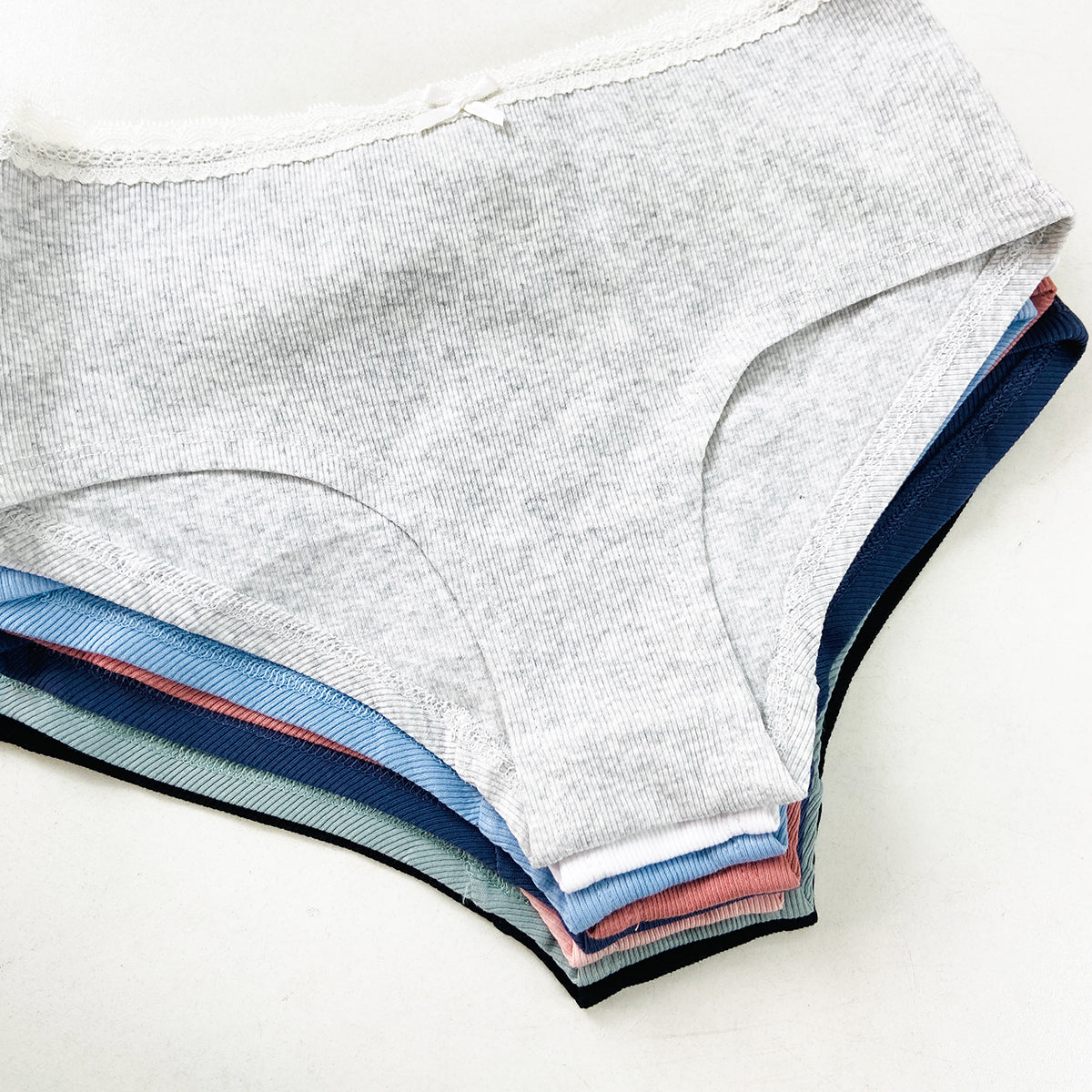 Pack of 4 Womens Ribbed Cotton Lace Waist Hipster Panty