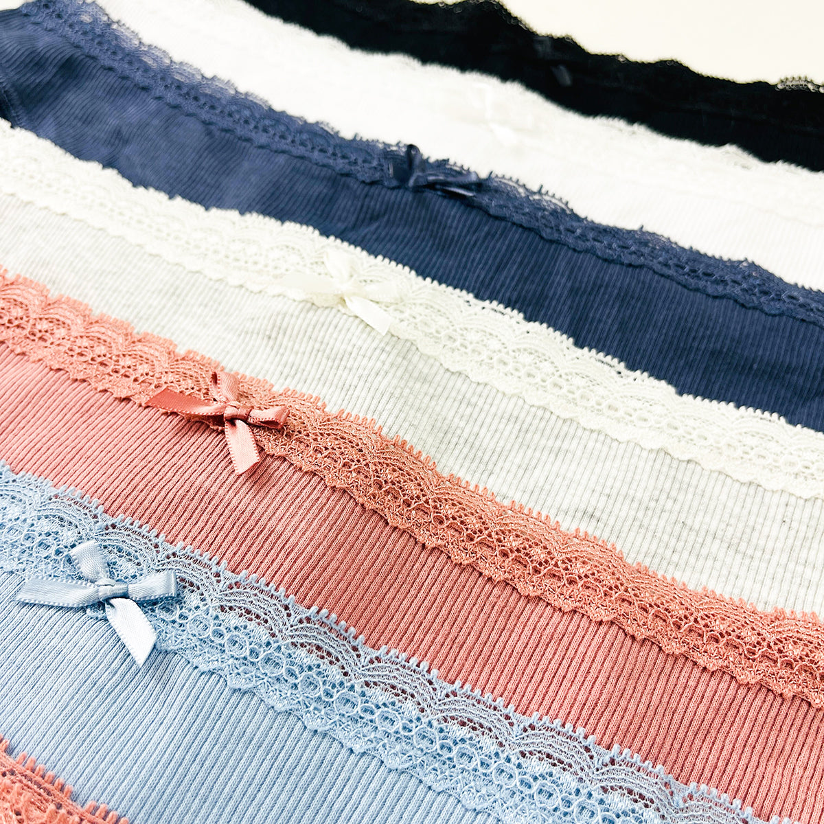 Pack of 5 Womens Ribbed Cotton Lace Thong Panty