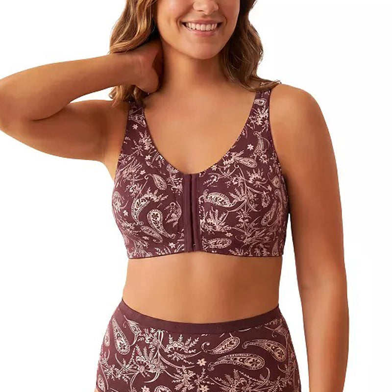 Womens Plus Size Printed Wireless Front Close Adjustable Straps Bra