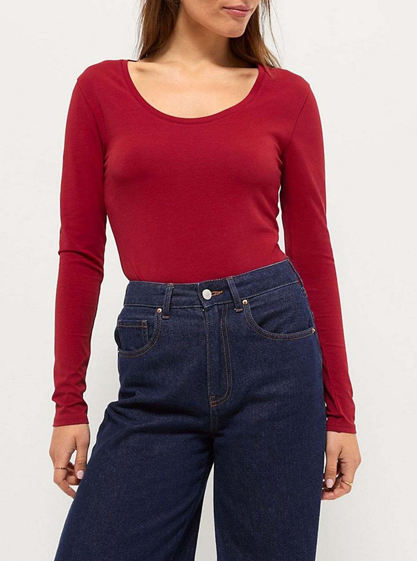 Womens Scoop Neck Long Sleeve Cotton Jersey T-Shirt