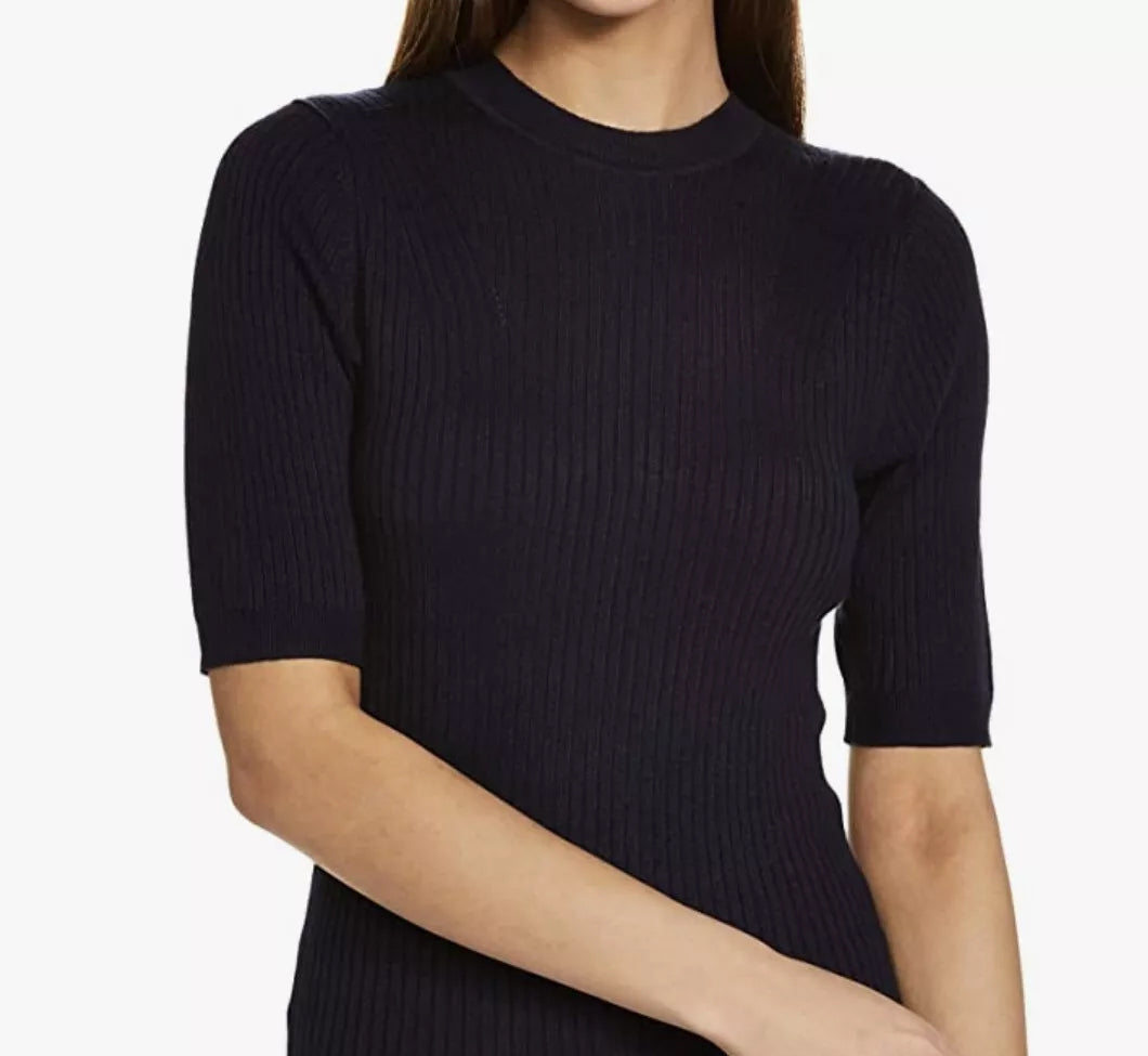 Ladies Short Sleeve Ribbed Crew Neck Knitted Sweater