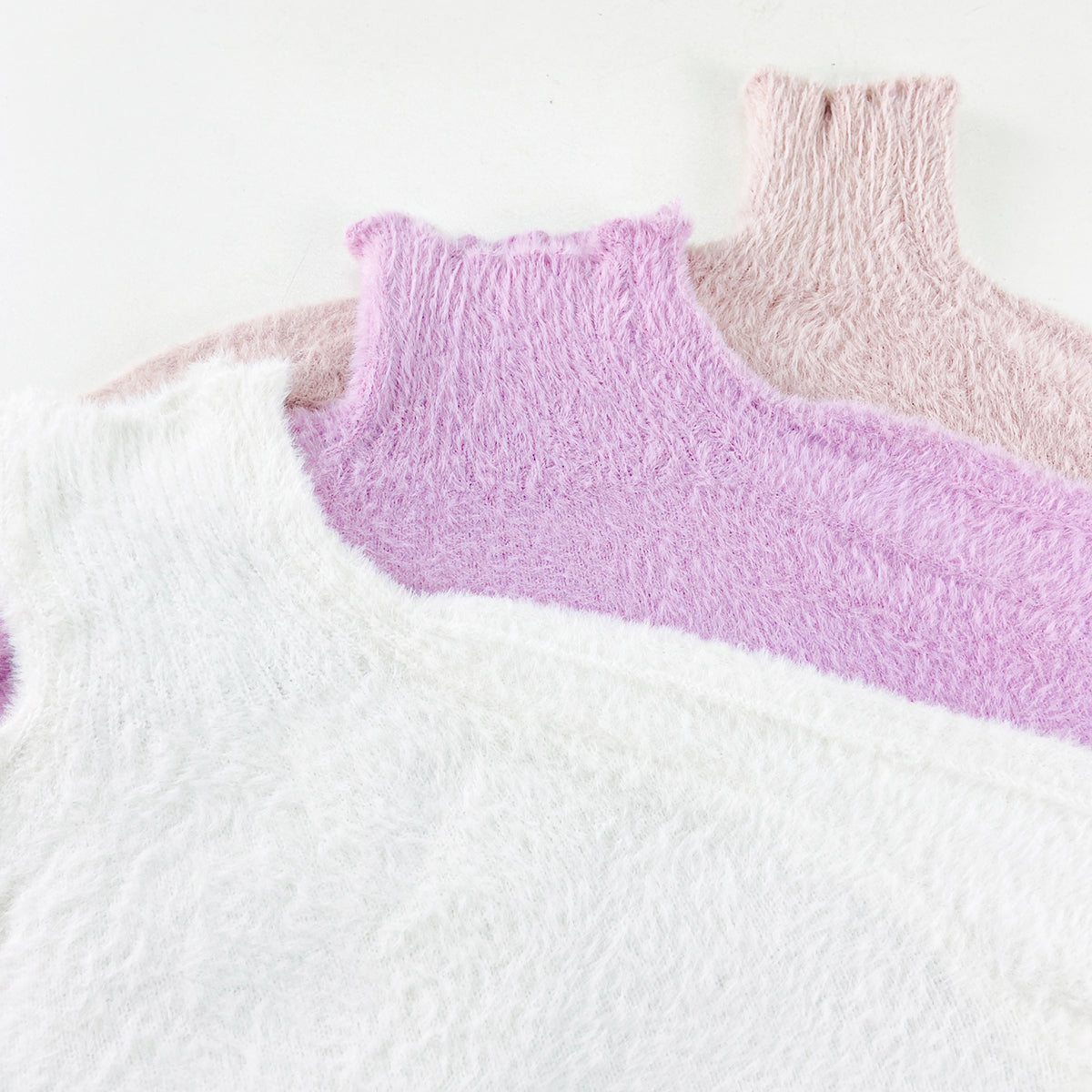 Womens Soft Fuzzy High Neck Pullover Sweater