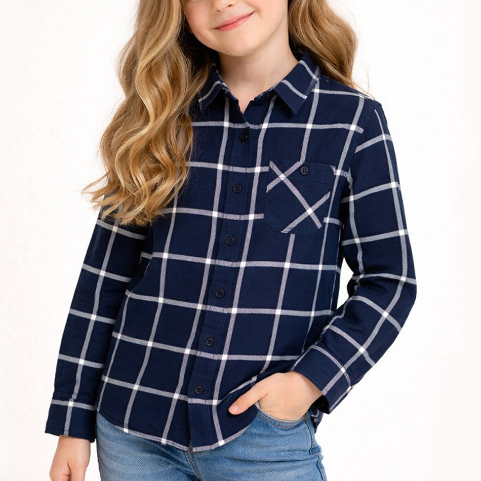 Kids Unisex Check Flannel Shirt with Chest Pocket