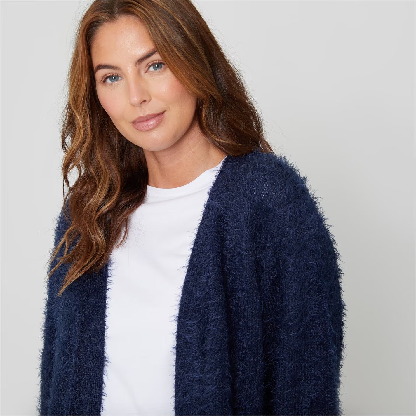 Womens Long Sleeve Round Neck Fluffy Cardigan