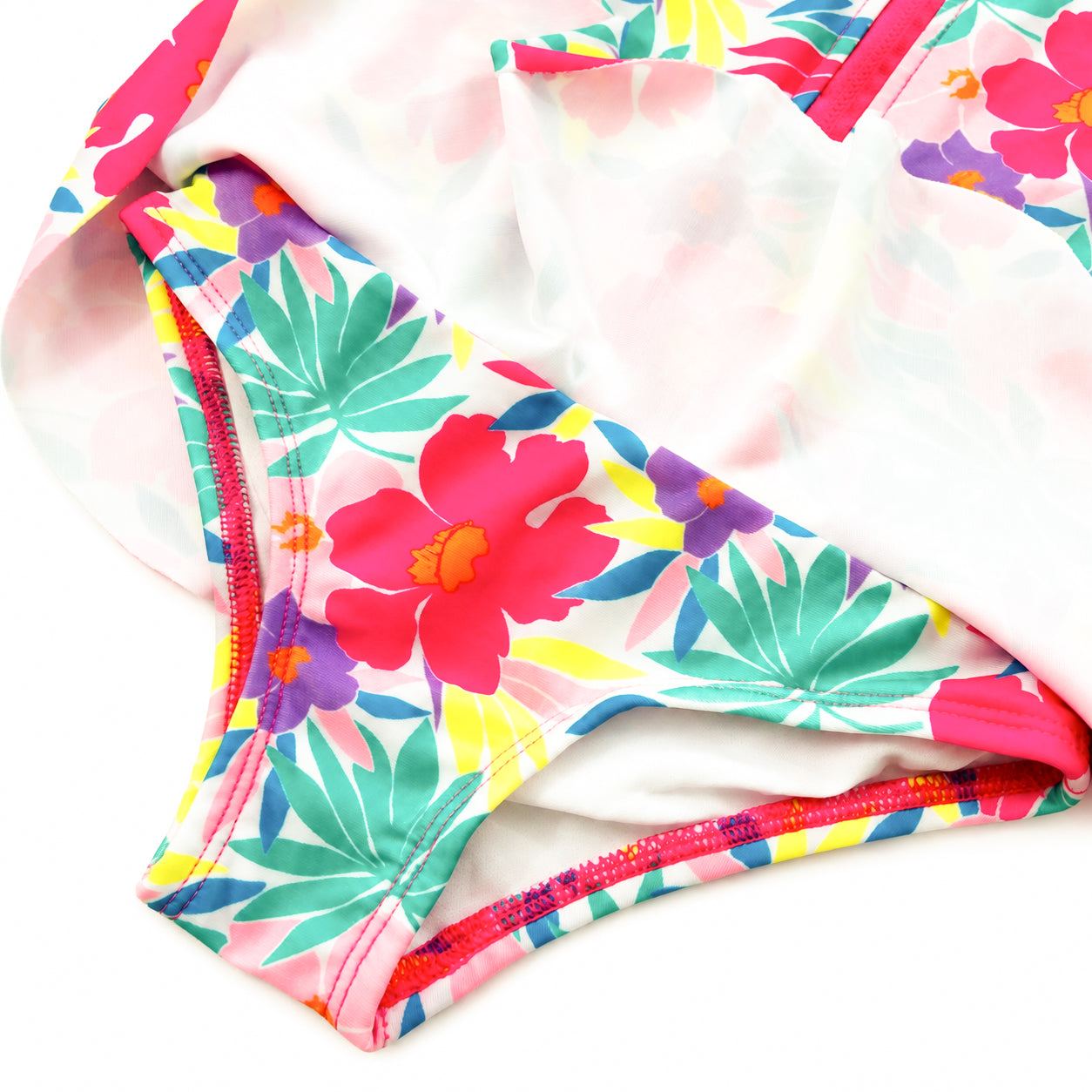Girls Floral Print Long Sleeve Swim Onesie Bodysuit