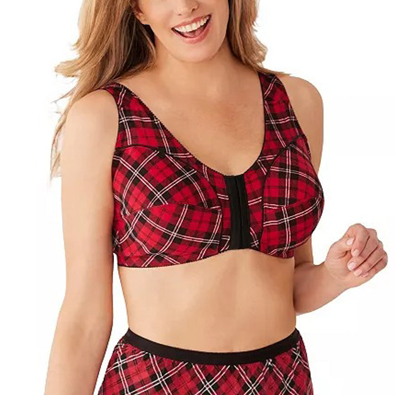 Womens Plus Size Printed Wireless Front Close Adjustable Straps Bra