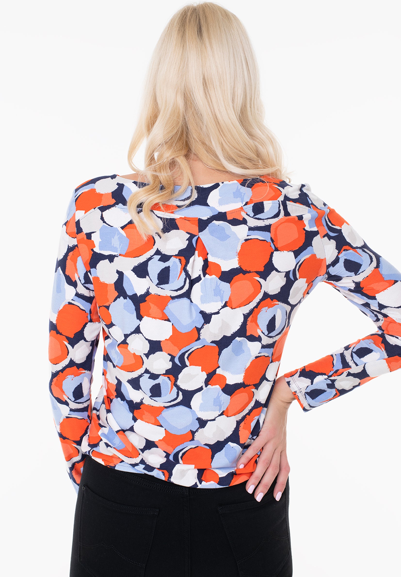 Womens Boat Neck Long Sleeve Printed Top