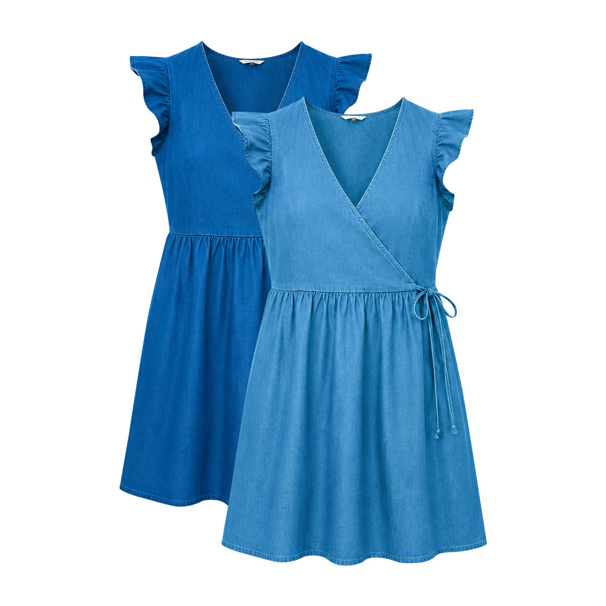 Womens Ruffle Sleeve Crossover Denim Tops