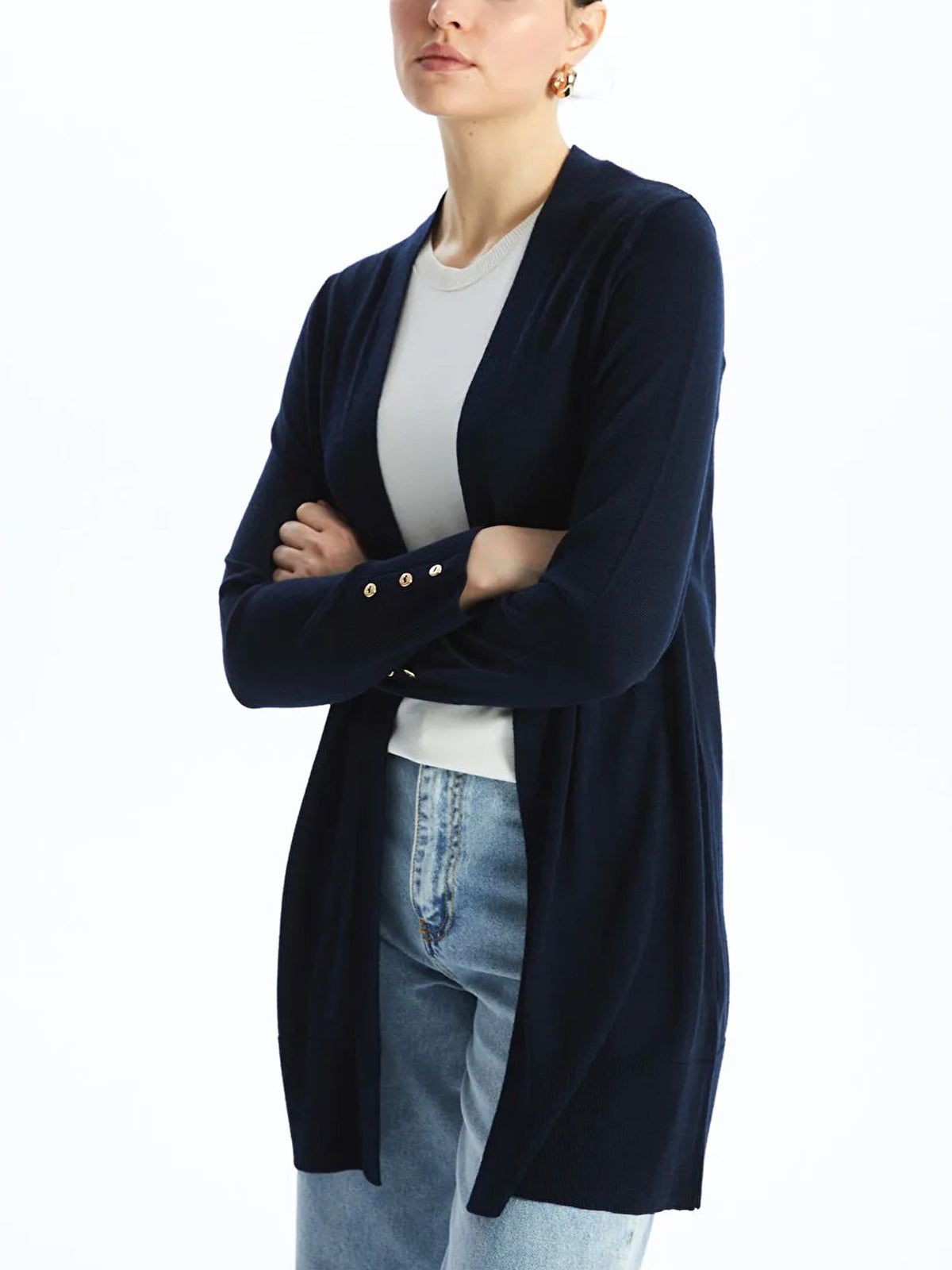 Womens Shawl Collar Tricot Midi Length Cardigan