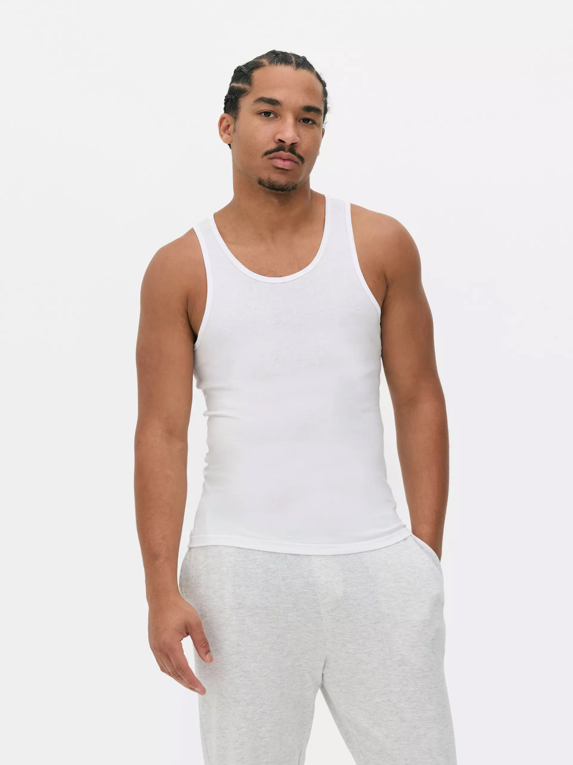 Mens 3-Pack Sleeveless Vests Cotton White Tank Top