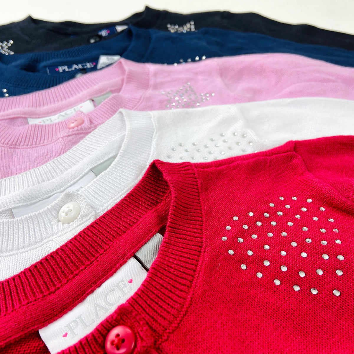 Girls Premium Rhinestone Knit Button Cardigan