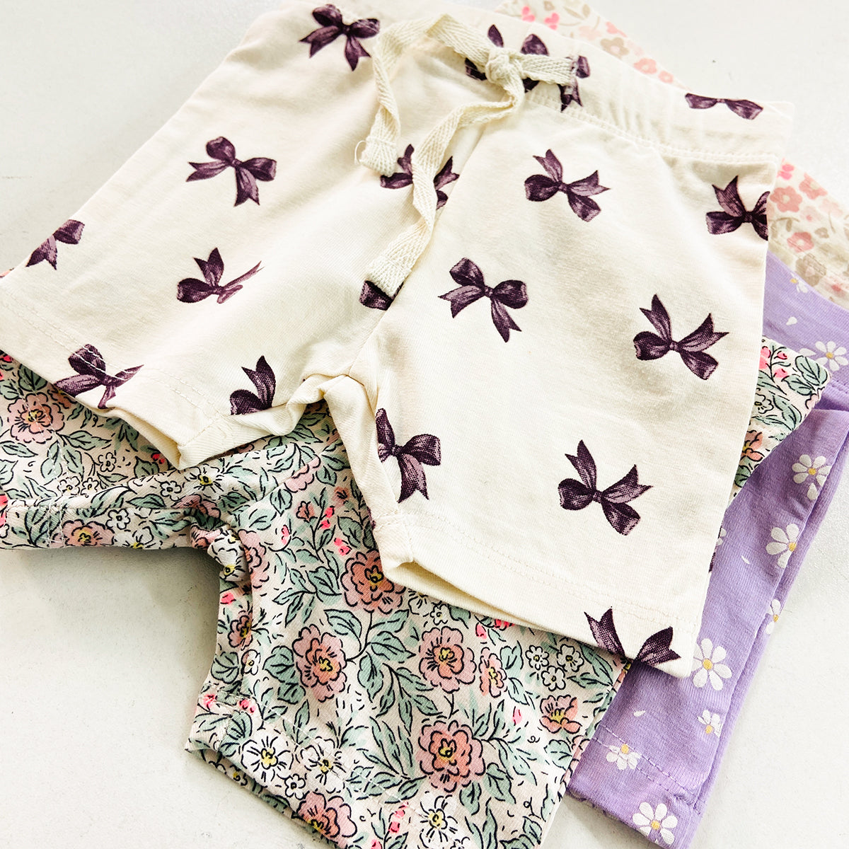 Baby Girls Soft Stretch Cotton Print Bike Shorts With Drawstring