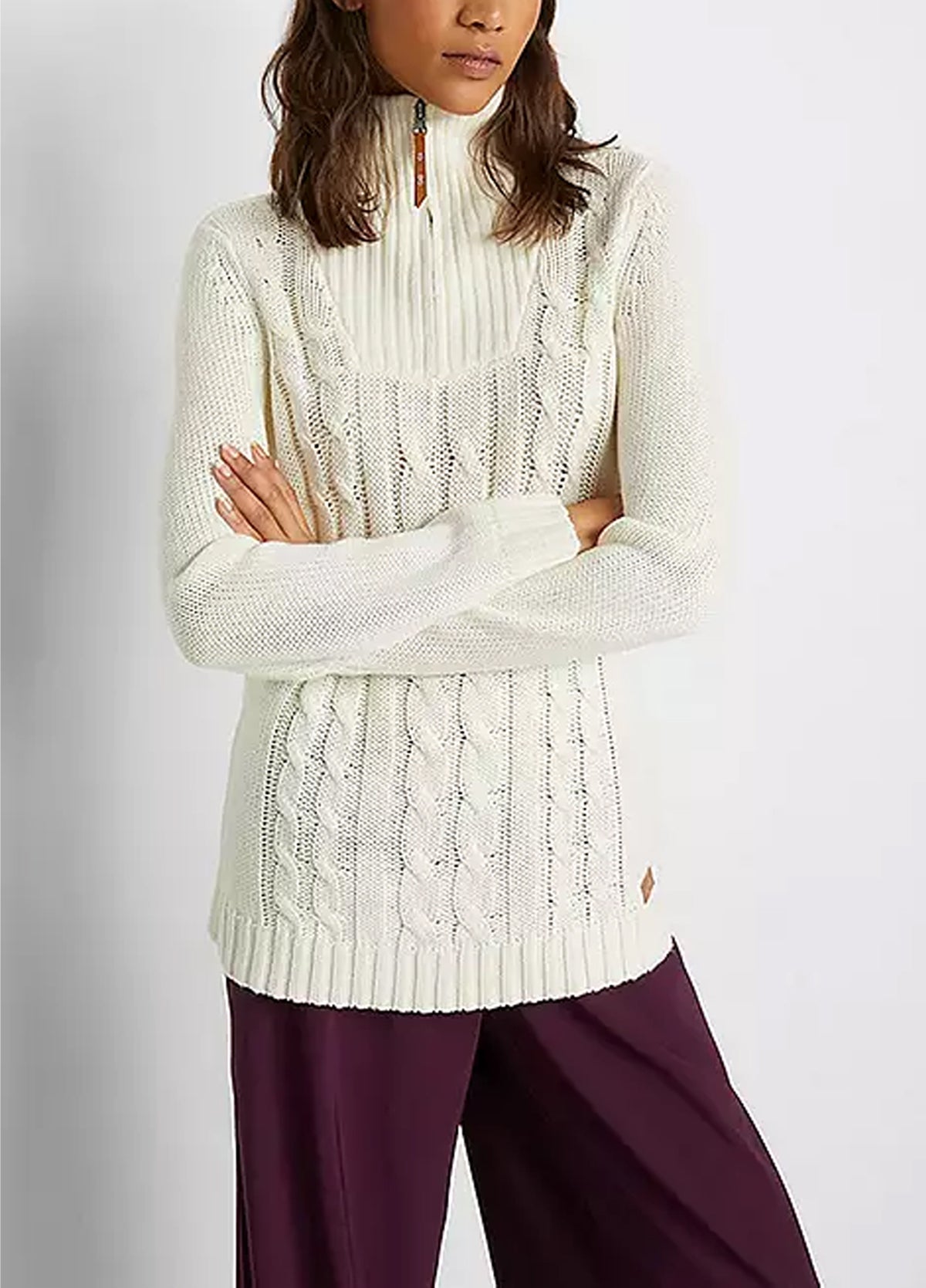 Womens Cable Knit Quarter Zip Pullover Sweater