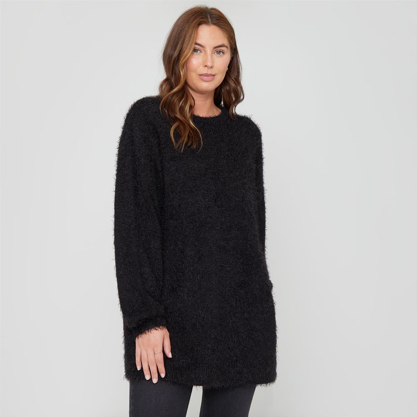 Womens Long Sleeve Round Neck Fluffy Jumper