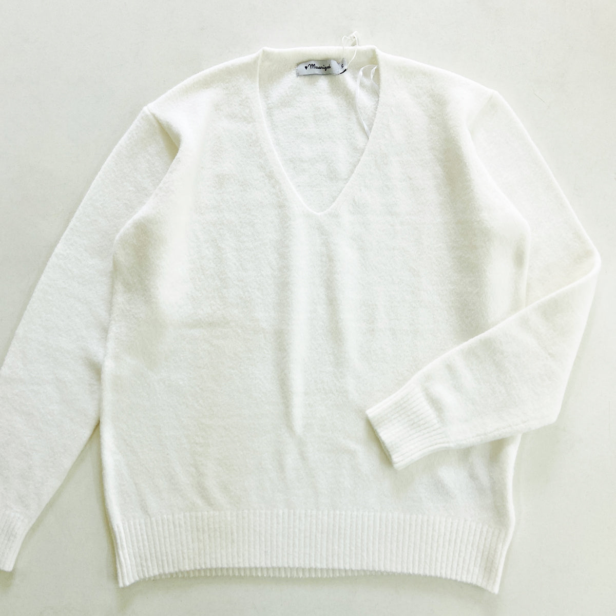 Womens V-Neck Long Sleeve Off-White Sweater