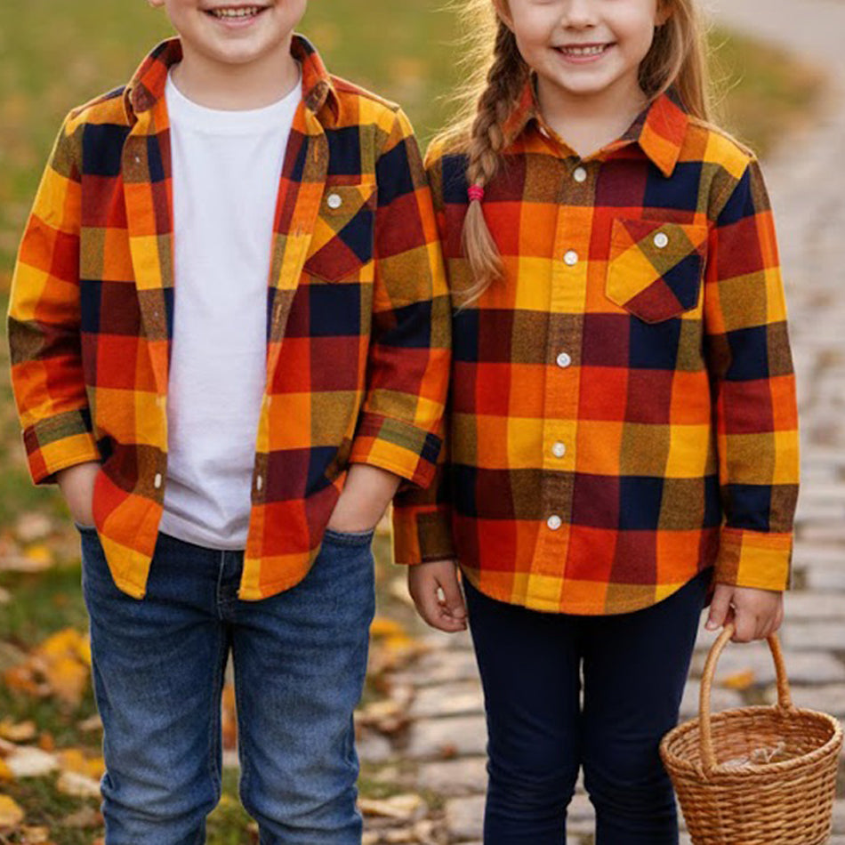 Kids Unisex Check Flannel Shirt with Chest Pocket
