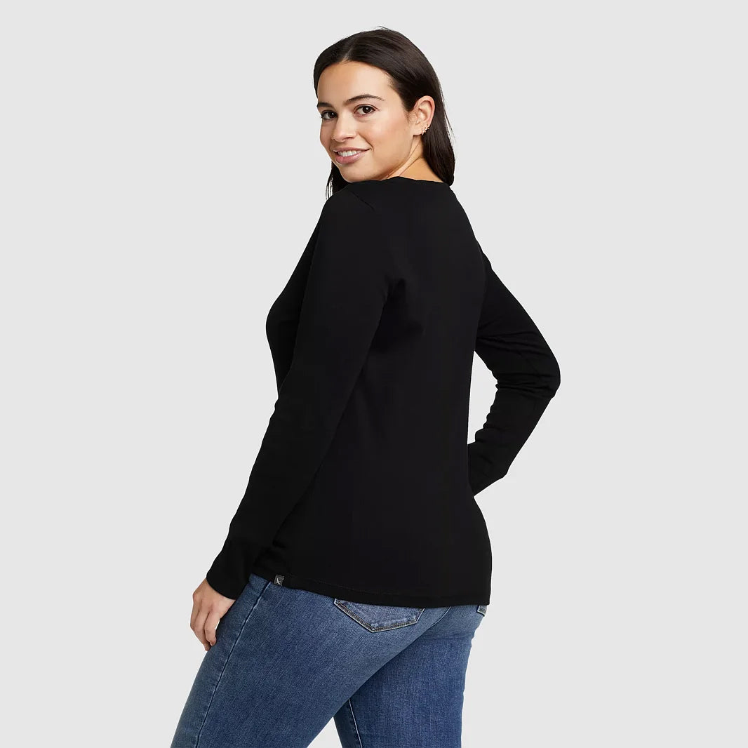 Womens Long Sleeve Pullover Round-Neck T-Shirt