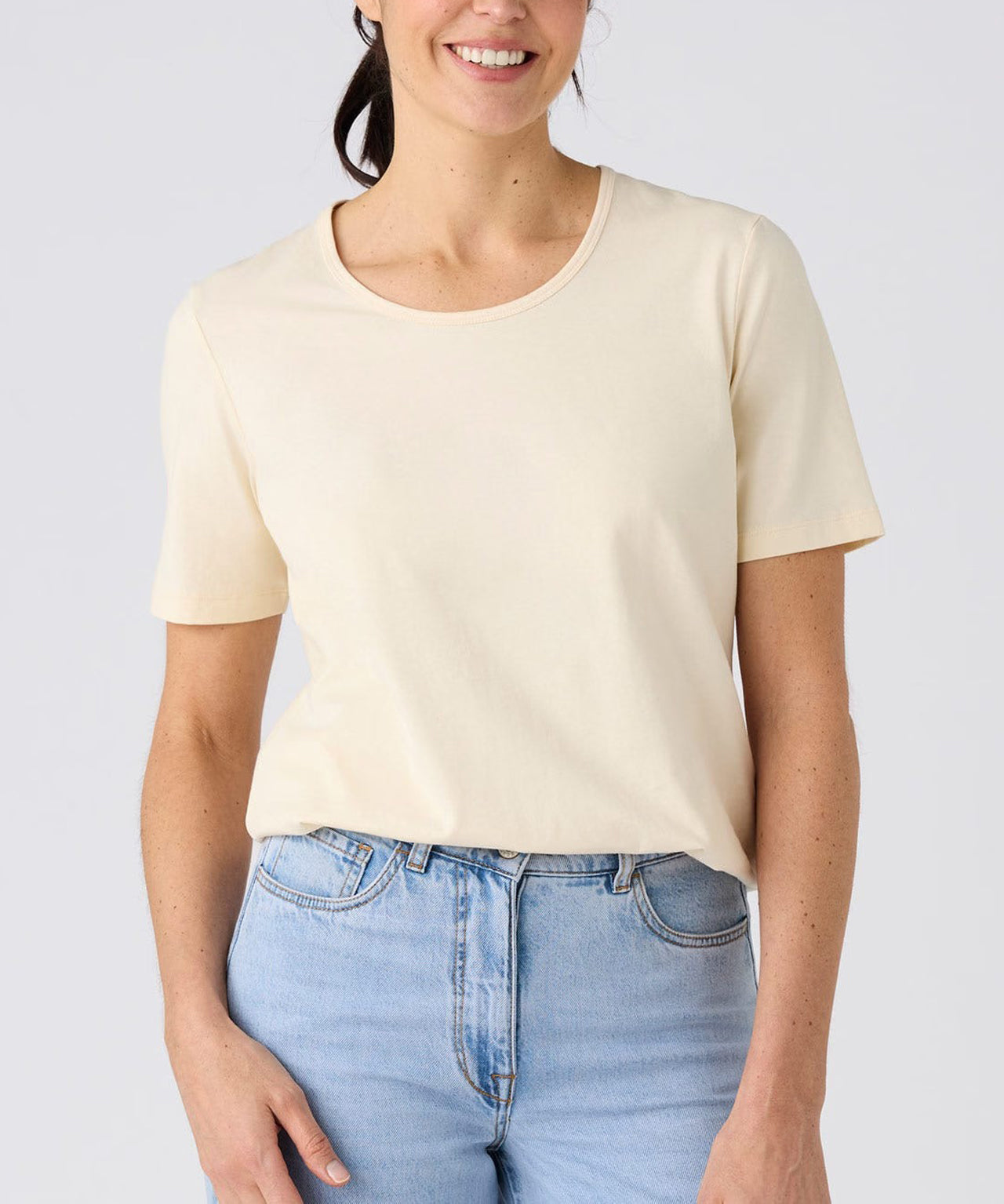 Womens Side Slit Scoop Neck Cotton T-Shirt