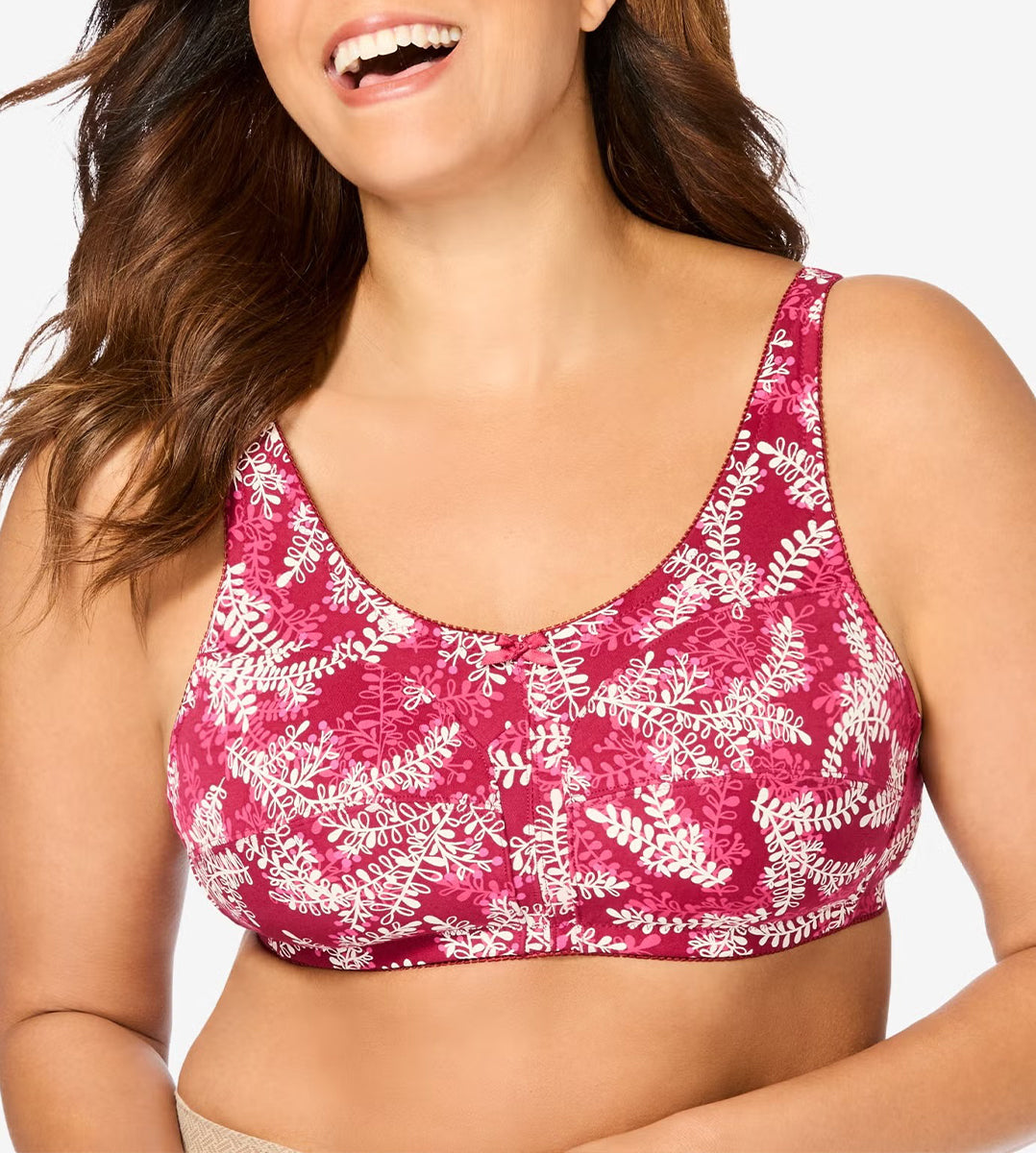 Women’s Plus-Size Printed Cotton Wireless Back Open Full-Coverage Bra