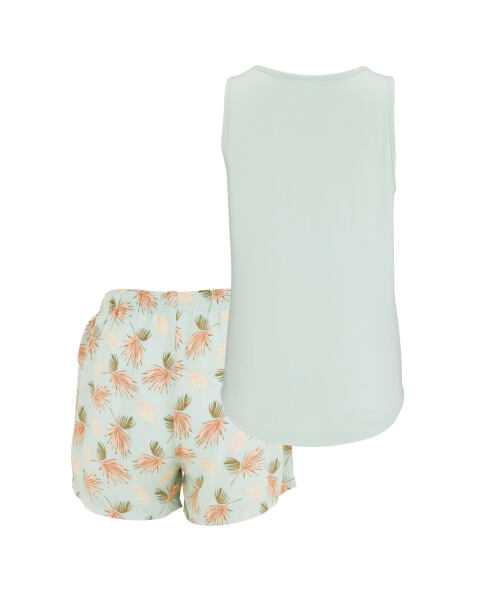 Ladies Short PJ Set With Sleeveless Top and Printed Shorts