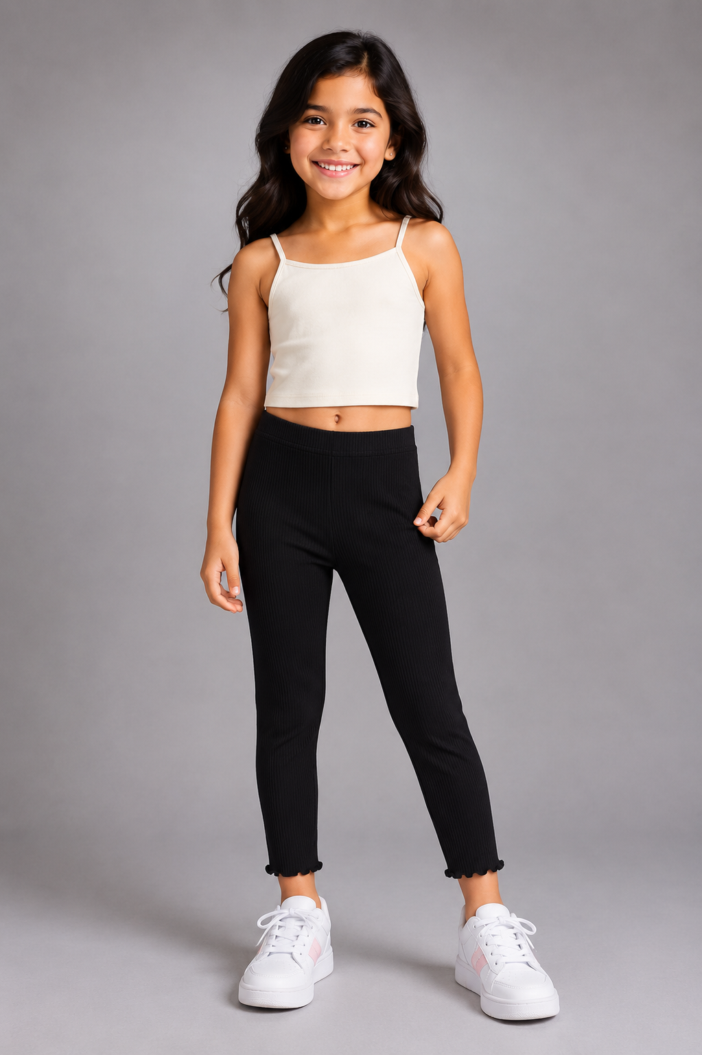 Girls Ribbed Soft Ruffle Hem Cotton Leggings