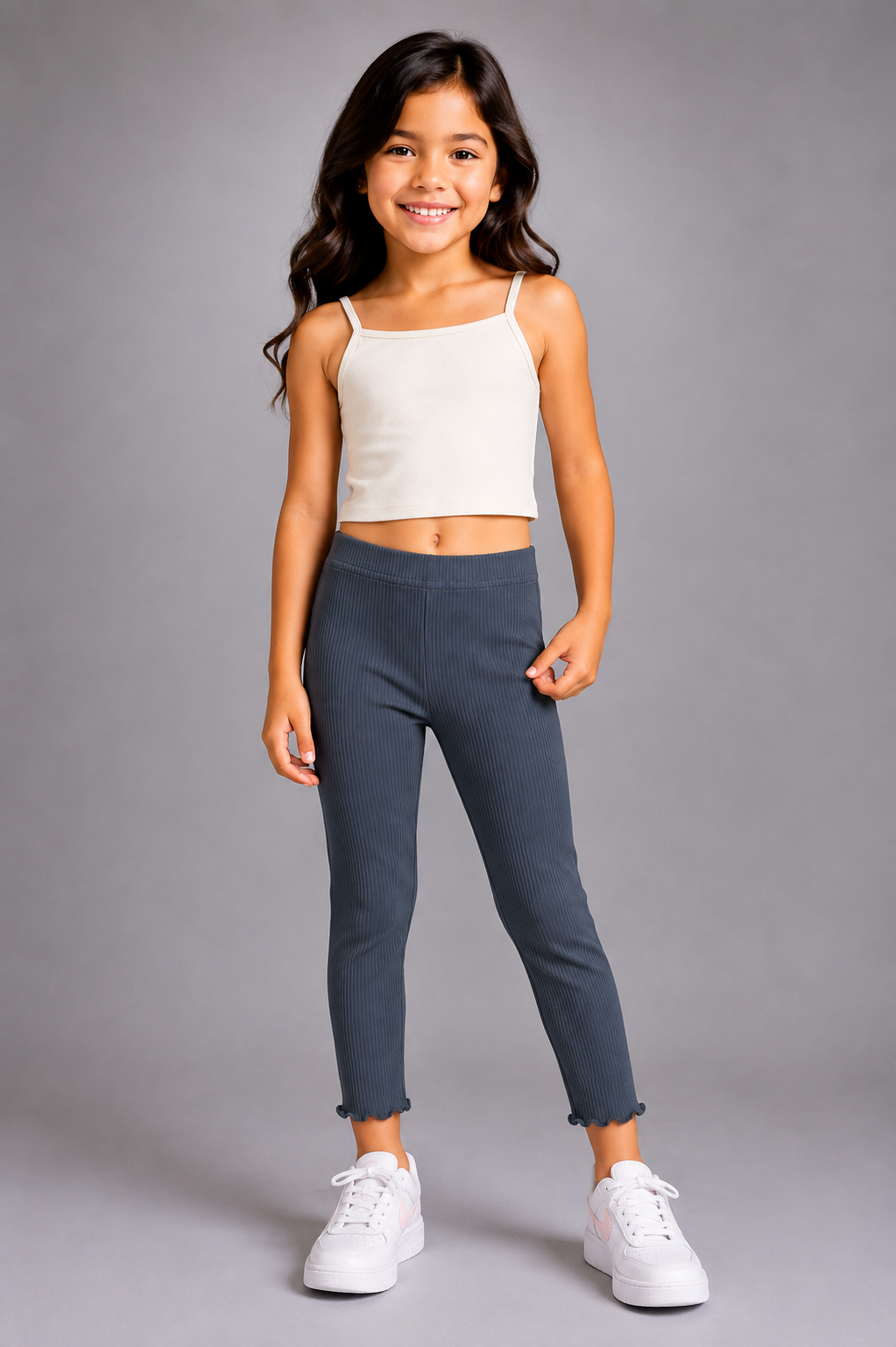 Girls Ribbed Soft Ruffle Hem Cotton Leggings